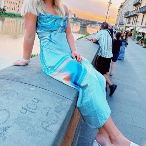 Simkhai Nelli Slip dress Blue Agate Tie Dye Print Midi 4 - Picture 2 of 12